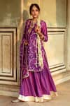 Shop_Maison Shefali_Purple Chanderi Sequin Notched Round Jaal Detailed Kurta Set _Online_at_Aza_Fashions