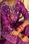 Maison Shefali_Purple Chanderi Sequin Notched Round Jaal Detailed Kurta Set _at_Aza_Fashions