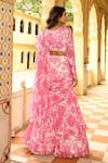 SANAM_Pink Silk Chiffon Print Floral Plunge Soft Ruffle Pre Draped Saree With Blouse _Online_at_Aza_Fashions