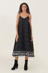 Buy_Indigo Dreams_Black 100% Cotton Hand Woven Geometric Jamdani Scallop Sahara Dress _Online_at_Aza_Fashions