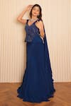 VRIDHI SOMAANI_Blue Crepe Hand Embroidered Isabel Pre-draped Lehenga Saree With Corset Blouse _at_Aza_Fashions