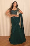 Shop_VRIDHI SOMAANI_Green Crepe Hand Embroidered Tassel Ivy Pre-draped Lehenga Saree With Blouse _Online_at_Aza_Fashions