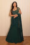 Buy_VRIDHI SOMAANI_Green Crepe Hand Embroidered Tassel Ivy Pre-draped Lehenga Saree With Blouse 