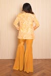 Shop_VRIDHI SOMAANI_Yellow Silk Crepe Printed Tropical Corset Amelia Blazer And Flared Pant Set _at_Aza_Fashions