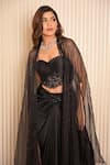 VRIDHI SOMAANI_Black Satin Georgette Hand Embroidered Pearl Emy Draped Skirt And Cape Set _at_Aza_Fashions