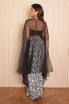 Shop_VRIDHI SOMAANI_Black Silk Crepe Printed Pearl Emily Hand Embroidered Draped Skirt And Cape Set _at_Aza_Fashions