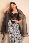 VRIDHI SOMAANI_Black Silk Crepe Printed Pearl Emily Hand Embroidered Draped Skirt And Cape Set _Online_at_Aza_Fashions