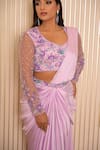 VRIDHI SOMAANI_Purple Satin Georgette Hand Embroidered Tia Pre-draped Saree With Blouse _Online_at_Aza_Fashions