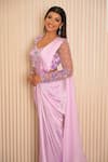 Buy_VRIDHI SOMAANI_Purple Satin Georgette Hand Embroidered Tia Pre-draped Saree With Blouse _Online_at_Aza_Fashions