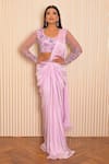 Shop_VRIDHI SOMAANI_Purple Satin Georgette Hand Embroidered Tia Pre-draped Saree With Blouse _Online_at_Aza_Fashions