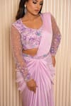 VRIDHI SOMAANI_Purple Satin Georgette Hand Embroidered Tia Pre-draped Saree With Blouse _at_Aza_Fashions