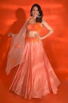 Buy_VRIDHI SOMAANI_Orange Silk Crepe Printed Floral Halter Isla Lehenga Set _Online_at_Aza_Fashions