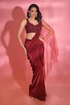 Buy_VRIDHI SOMAANI_Maroon Crepe Hand Embroidered Beads Leaf Luna Pre-draped Saree With Blouse _Online_at_Aza_Fashions