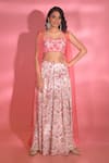 Buy_VRIDHI SOMAANI_Pink Silk Crepe Printed Floral Blouse Sweetheart Mia Pant And Jacket Set _at_Aza_Fashions