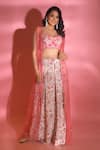 Shop_VRIDHI SOMAANI_Pink Silk Crepe Printed Floral Blouse Sweetheart Mia Pant And Jacket Set _at_Aza_Fashions