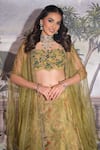 VRIDHI SOMAANI_Green Tissue Printed Floral Blouse Sweetheart Clara Lehenga Set With Jacket _Online_at_Aza_Fashions