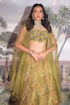 Shop_VRIDHI SOMAANI_Green Tissue Printed Floral Blouse Sweetheart Clara Lehenga Set With Jacket _Online_at_Aza_Fashions