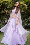 Shop_VRIDHI SOMAANI_Purple Organza Embroidered Floral Blouse Viola Layered Lehenga Set With Jacket _at_Aza_Fashions