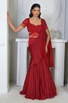 Buy_VRIDHI SOMAANI_Red Satin Georgette Hand Scarlet Pre-draped Mermaid Saree With Blouse _at_Aza_Fashions