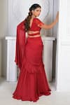 Shop_VRIDHI SOMAANI_Red Satin Georgette Hand Scarlet Pre-draped Mermaid Saree With Blouse _at_Aza_Fashions