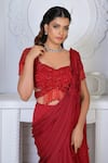 Buy_VRIDHI SOMAANI_Red Satin Georgette Hand Scarlet Pre-draped Mermaid Saree With Blouse _Online_at_Aza_Fashions