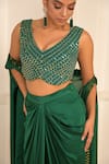 VRIDHI SOMAANI_Green Satin Georgette Hand Embroidered Jade Draped Skirt And Tasseled Jacket Set _Online_at_Aza_Fashions