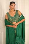 Buy_VRIDHI SOMAANI_Green Satin Georgette Hand Embroidered Jade Draped Skirt And Tasseled Jacket Set _Online_at_Aza_Fashions