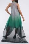 Shop_Amit Aggarwal_Emerald Green Embellished Metallic Band Collar Pleated Ombre Handkerchief Dress _at_Aza_Fashions