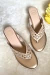 Buy_Modanta Footwear_Gold Gota Bloom Work V Strap Wedges _at_Aza_Fashions