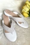 Buy_Modanta Footwear_White Pearl Work V Strap Flats _at_Aza_Fashions