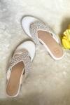 Shop_Modanta Footwear_White Pearl Work V Strap Flats _at_Aza_Fashions