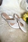 Buy_Modanta Footwear_White Pearl Work V Strap Flats _Online_at_Aza_Fashions