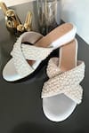 Buy_Modanta Footwear_White Pearl Work Cross Strap Wedges _at_Aza_Fashions