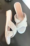 Modanta Footwear_White Pearl Work Cross Strap Wedges _Online_at_Aza_Fashions