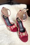 Buy_Modanta Footwear_Red Zardosi Fleur Embroidered Bridal Heels _at_Aza_Fashions