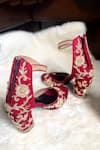 Shop_Modanta Footwear_Red Zardosi Fleur Embroidered Bridal Heels _at_Aza_Fashions