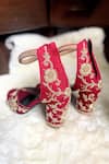 Modanta Footwear_Red Zardosi Fleur Embroidered Bridal Heels _Online_at_Aza_Fashions