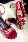 Buy_Modanta Footwear_Red Zardosi Fleur Embroidered Bridal Heels _Online_at_Aza_Fashions