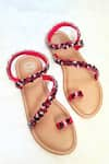 Buy_Modanta Footwear_Red Crystal Embellished Strappy Toe Ring Flats _at_Aza_Fashions