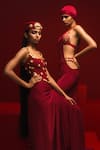 Buy_Masaba_Red Heavy Crepe Embroidered Gold The Idgaf Dress With Embellished Bikini Set _Online_at_Aza_Fashions