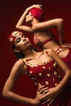 Shop_Masaba_Red Heavy Crepe Embroidered Gold The Idgaf Dress With Embellished Bikini Set _Online_at_Aza_Fashions