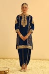 Buy_Sheetal Batra_Blue Kurta Silk Chanderi Embroidery Kashmiri Tilla Aabish And Dhoti Pant Set _at_Aza_Fashions