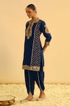 Sheetal Batra_Blue Kurta Silk Chanderi Embroidery Kashmiri Tilla Aabish And Dhoti Pant Set _Online_at_Aza_Fashions