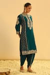 Sheetal Batra_Emerald Green Kurta Silk Chanderi Embroidery Aabish Floral And Dhoti Pant Set _Online_at_Aza_Fashions