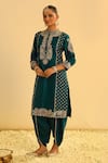 Buy_Sheetal Batra_Emerald Green Kurta Silk Chanderi Embroidery Aabish Floral And Dhoti Pant Set _Online_at_Aza_Fashions