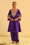 Buy_Sheetal Batra_Purple Kurta Silk Chanderi Embroidery Kashmiri Mehrish Kalidar And Pant Set _at_Aza_Fashions