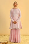 Sheetal Batra_Pink Kurta Silk Chanderi Embroidery Kashmiri Shahana Yoke Peplum Gharara Set _Online_at_Aza_Fashions