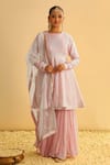 Buy_Sheetal Batra_Pink Kurta Silk Chanderi Embroidery Kashmiri Shahana Yoke Peplum Gharara Set _at_Aza_Fashions