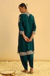 Shop_Sheetal Batra_Emerald Green Kurta Silk Chanderi Embroidery Aabish Floral And Dhoti Pant Set _at_Aza_Fashions