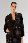 Buy_NOIB_Black Dull Satin Printed Starstruck Notched Collar Dua Blazer _at_Aza_Fashions